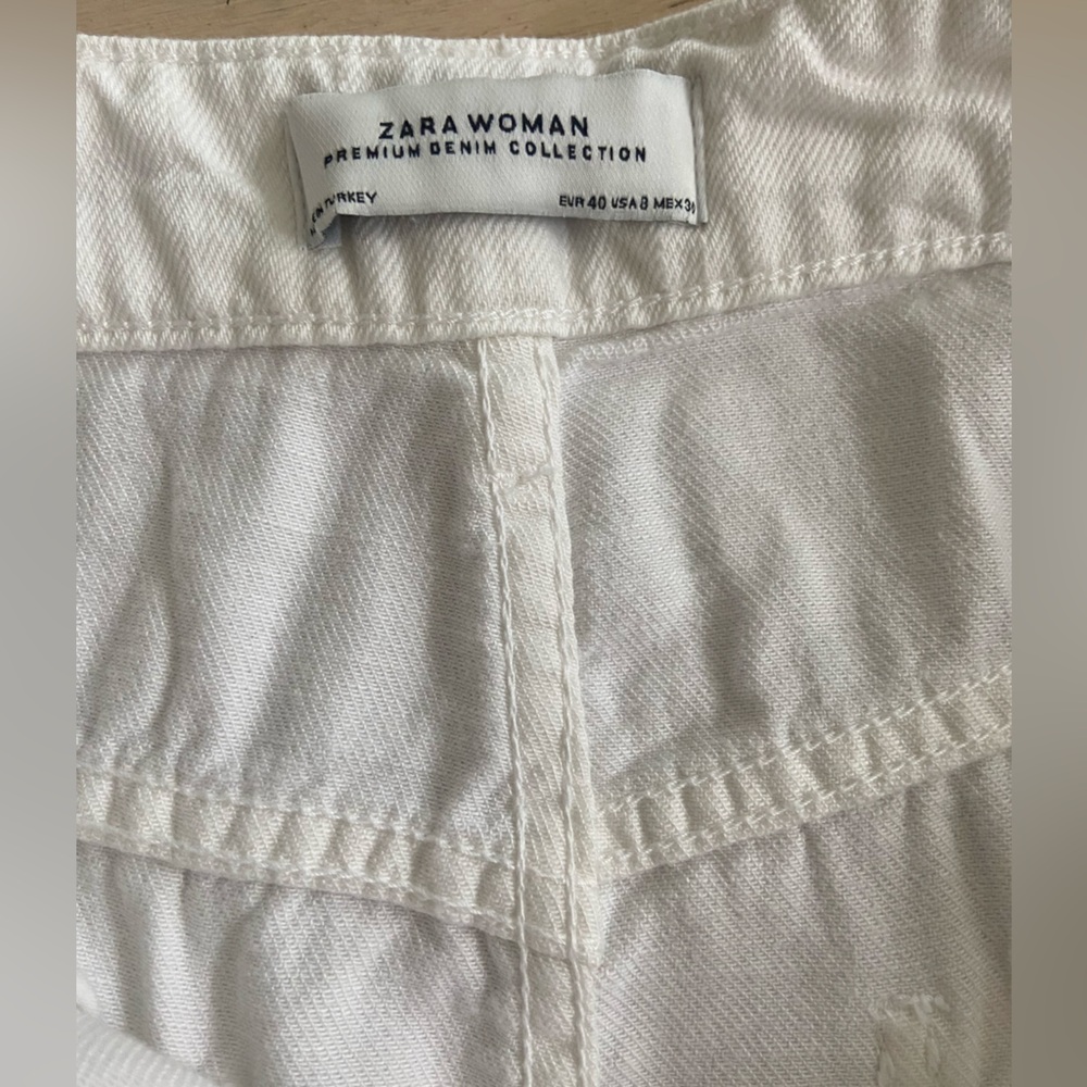 Zara High Rise Super Wide Crop Jeans Size 8 White 100% Cotton EUC - Picture 4 of 8